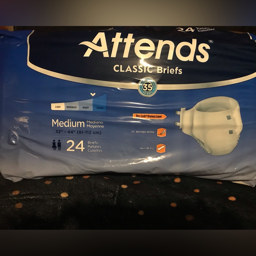 New in Bag (Unisex) “Attends Classic Briefs” Size:Medium 32”-44” 24 count
